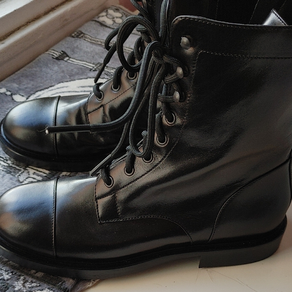 Theory Black Leather Combat Boots